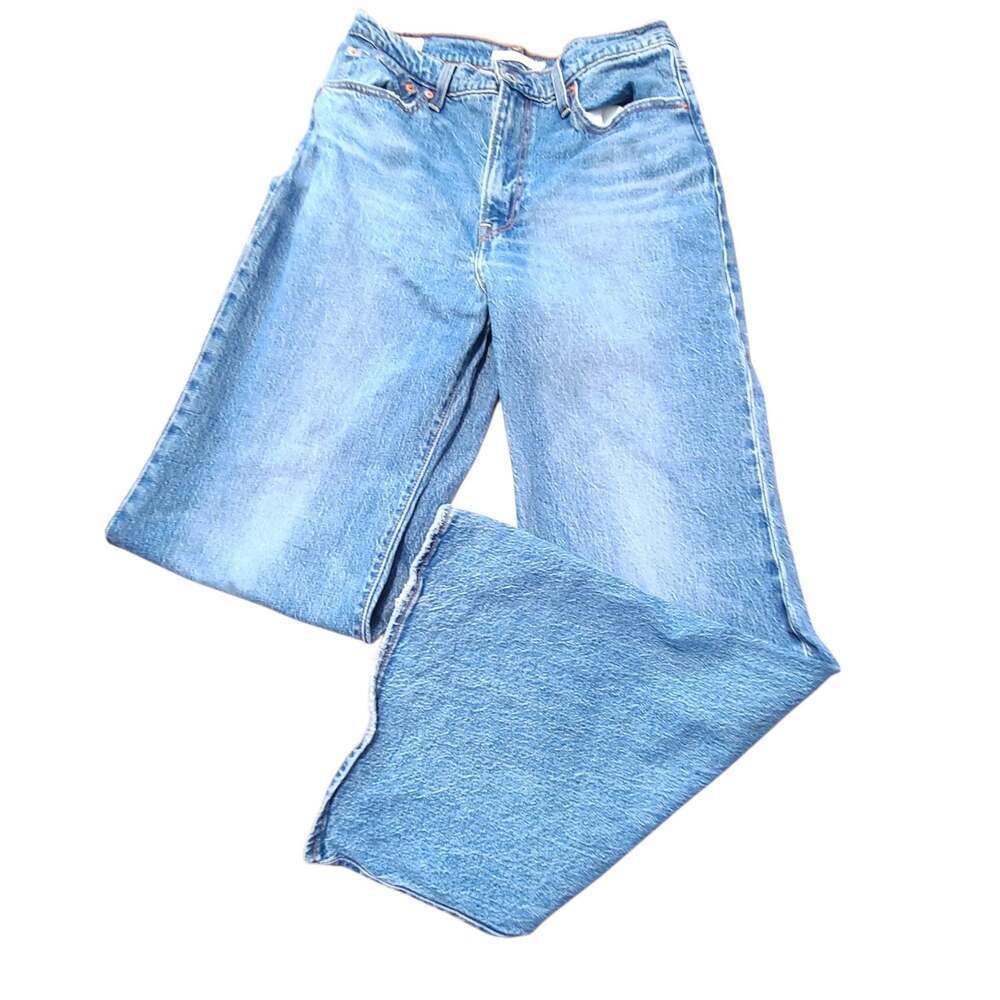 Levi's Ribcage Wide Leg Jeans 31x32 Raw Hem High Rise Light Wash